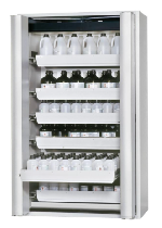 Bezpečnostní skříň s požární odolností 90min, skládací dveře (levé dveře)_6x zásuvka, ocelový poplastovaný plech